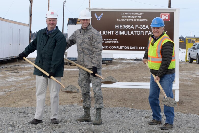 On March 29, Eielson broke ground for the F-35A Lightning II flight simulator facility, which marks the beginning of improvements to the base’s infrastructure in order to house the new aircraft. Since Eielson’s selection to be the Air Force’s first operational overseas F-35A location, there has been a lot of work done to prepare for their arrival. Preparations include construction and renovations planned in support of 54 F-35s and approximately 3,500 Airman, contractors and their families. (U.S Air Force photo by Airman Eric M. Fisher)