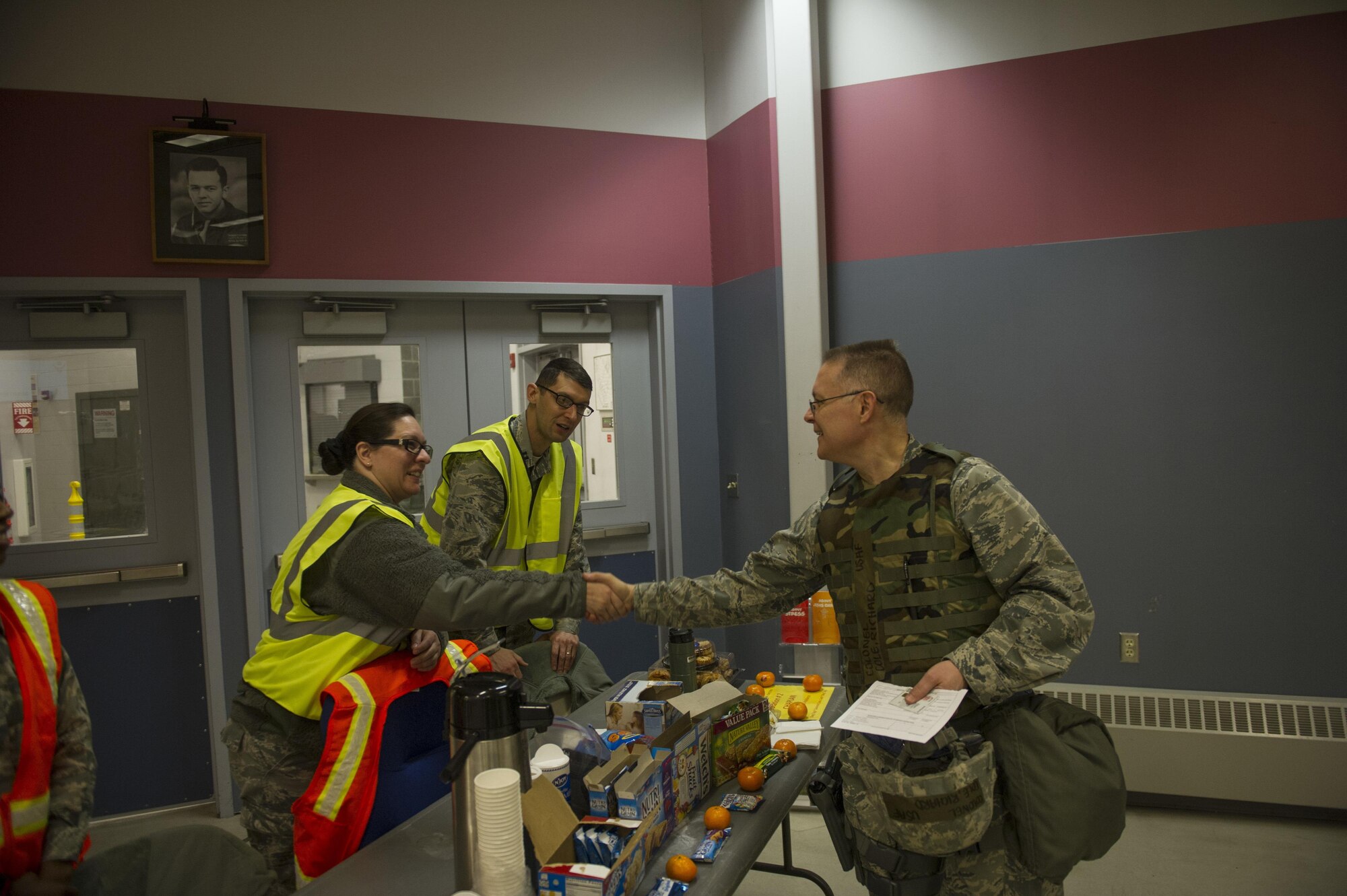 U.S. Air Force Col. Richard Cole, the 354th Mission Support Group commander and Deployed Forces commander for Arctic Gold 17-5, speaks with members of the base chapel about services offered to those deploying April 4, 2017, at Eielson Air Force Base, Alaska. In times when Airmen are deployed, the Chapel offers a number of services, such as counseling, to Airmen and their families. (U.S. Air Force photo by Airman 1st Class Isaac Johnson)