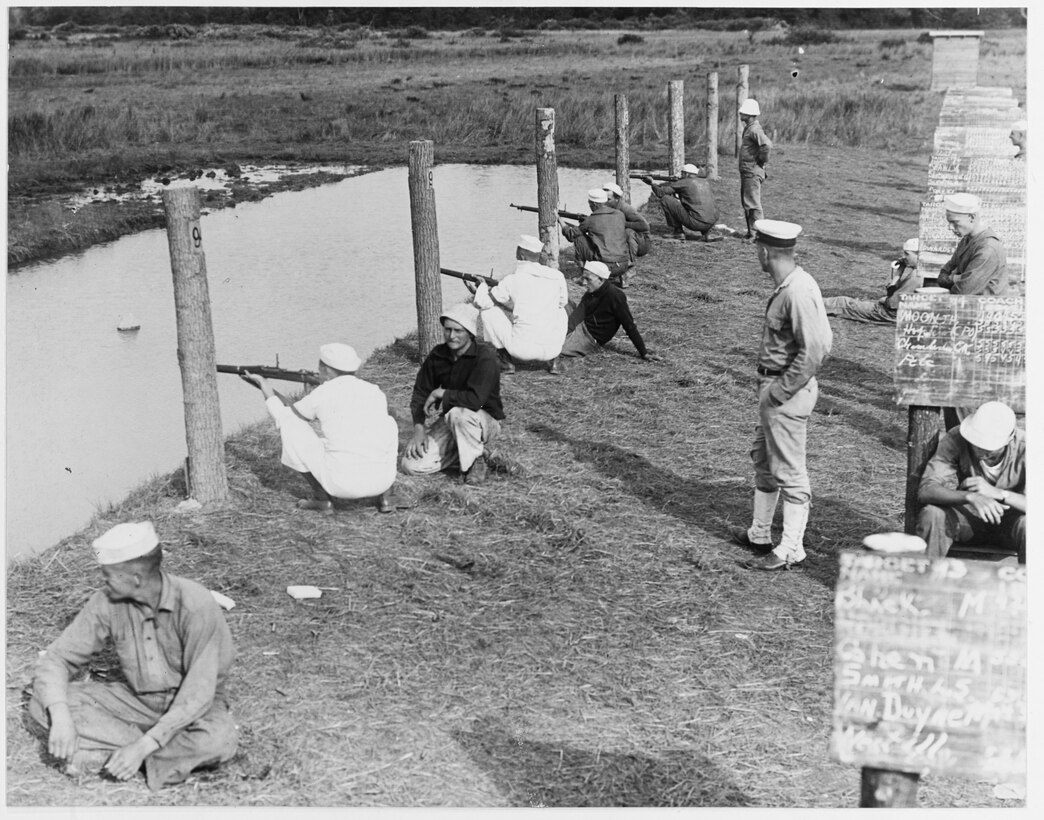 Sailors conduct target practice with Springfield service rifles at the Navy's rifle range in Caldwell, N.J., circa 1918. Naval History and Heritage Command photo