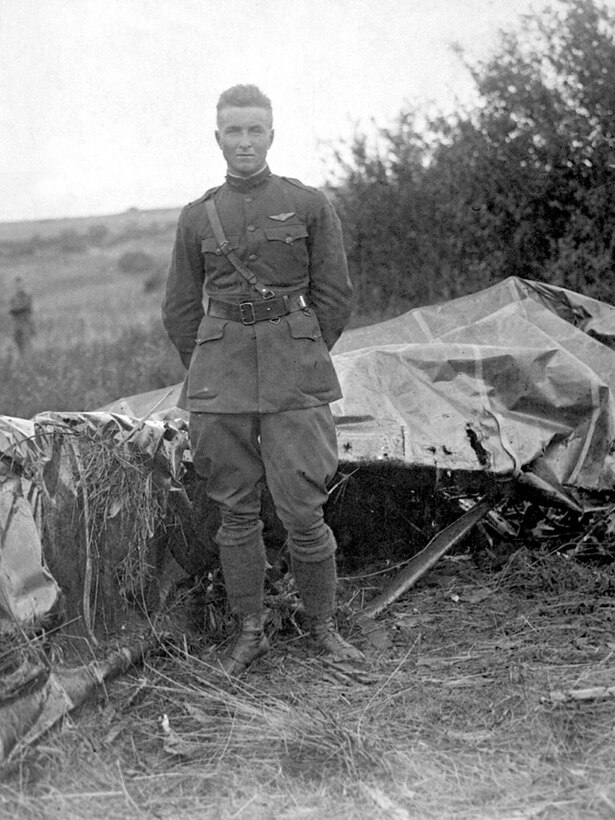 Lt. Frank Luke, who brought down three German observation balloons in 35 minutes, stands for a photo, 1918. Army photo

