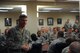 Chief Master Sgt. Patrick McMahon, U.S. Strategic Command senior enlisted leader, listens to a question from a Headquarters Eighth Air Force Airman during a noncommissioned and senior noncommissioned officer all-call at Barksdale Air Force Base, La., April 3, 2017. Areas such as mission, professionalism, culture, leadership, and personal development were discussed in a question and answer format, allowing Eighth Air Force members to gain valuable insight. (U.S. Air Force photo by Senior Airman Erin Trower) 