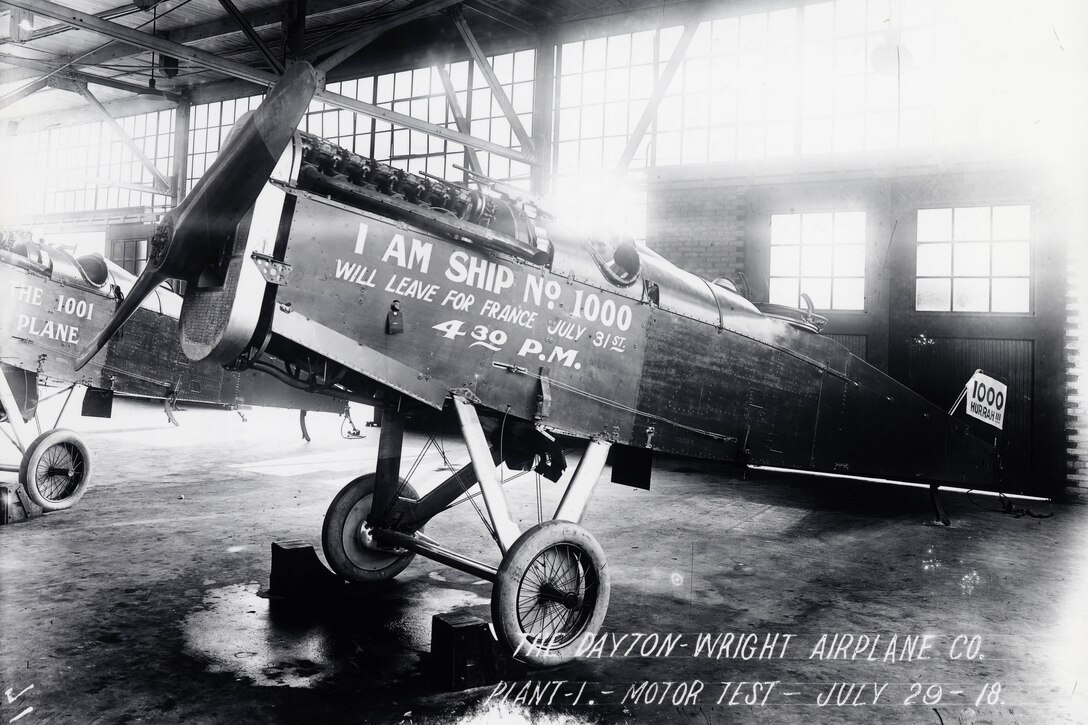 The thousandth DH-4 sits at the Dayton-Wright Company plant in Dayton, Ohio, July 29, 1918, before being shipped to France. Air Force photo