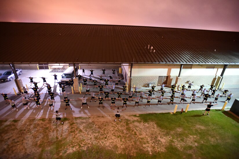 The Army Reserve’s 3/335th Training Support Battalion, based out of Fort Sheridan Illinois, per-forms battalion physical training on March 28, 2017 at Fort Hood, Texas. The 3/335th TSBn re-cently arrived to Fort Hood, Texas for a one-year mobilization to train Army Reserve and Na-tional Guard units for overseas deployments in support of operational needs of the Army and our joint partners. 
(U.S. Army Reserve photo by Sgt. Aaron Berogan)