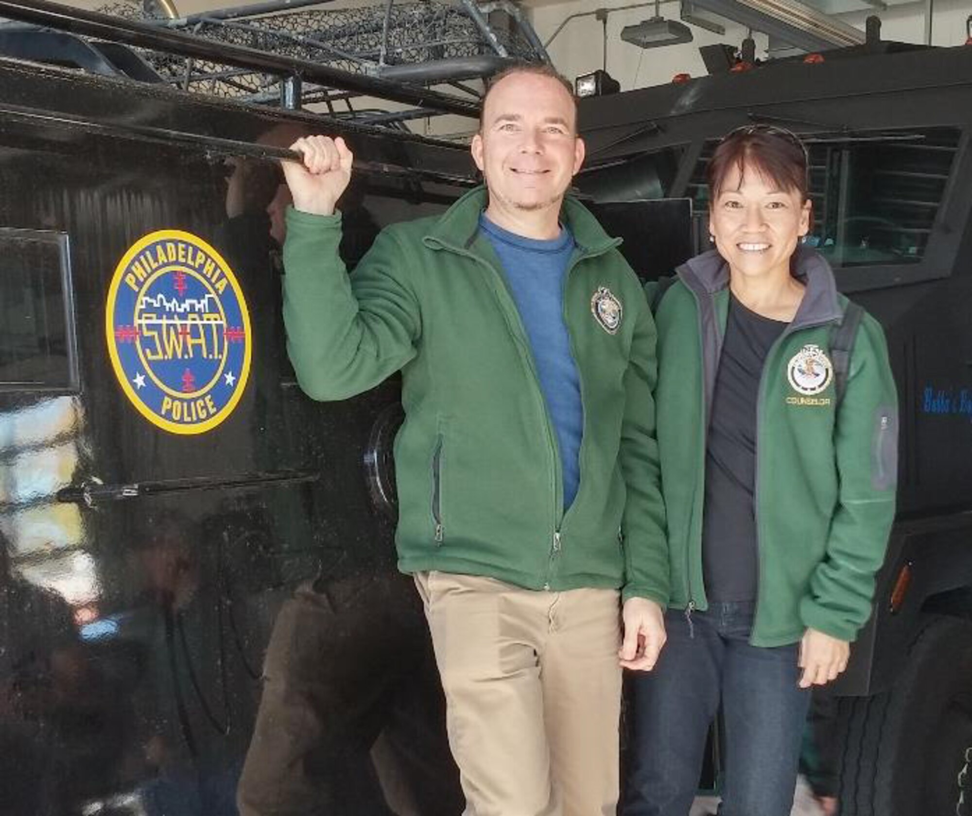 During the 10-week professional development program, Assistant Special Agent in Charge Paul Sternal and FBI Special Agent (counselor) Inez Miyamoto visited the Philadelphia SWAT squad.
