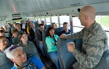 Col. Tyler Knack, 436th Maintenance Group commander, briefs Honorary Commanders about the mission of the MXG March 29, 2017, on Dover Air Force Base, Del. Twenty-three honorary commanders spent most of the day visiting and talking with Team Dover members. (U.S. Air Force photo by Roland Balik)