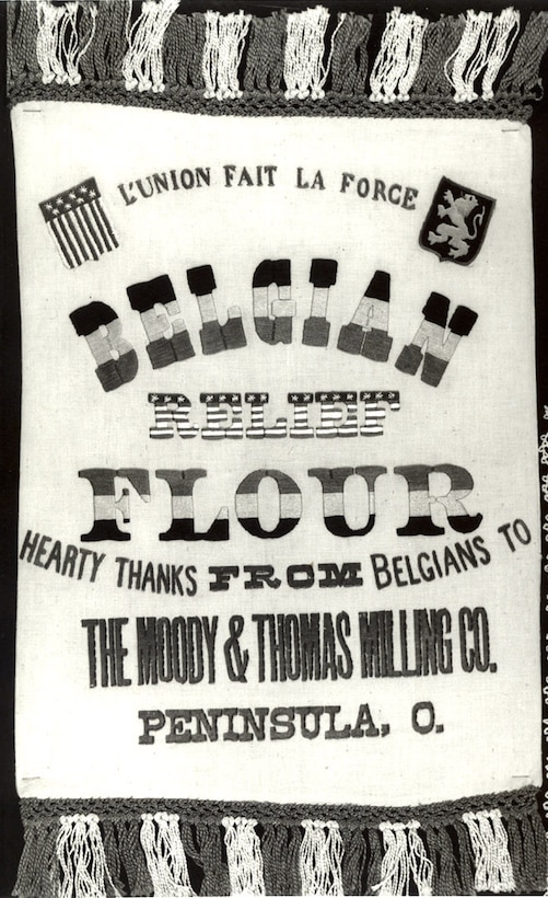 After the war was over, grateful Belgian citizens sent embroidered flour sacks to Herbert Hoover as thanks for his relief work. National Archives photo