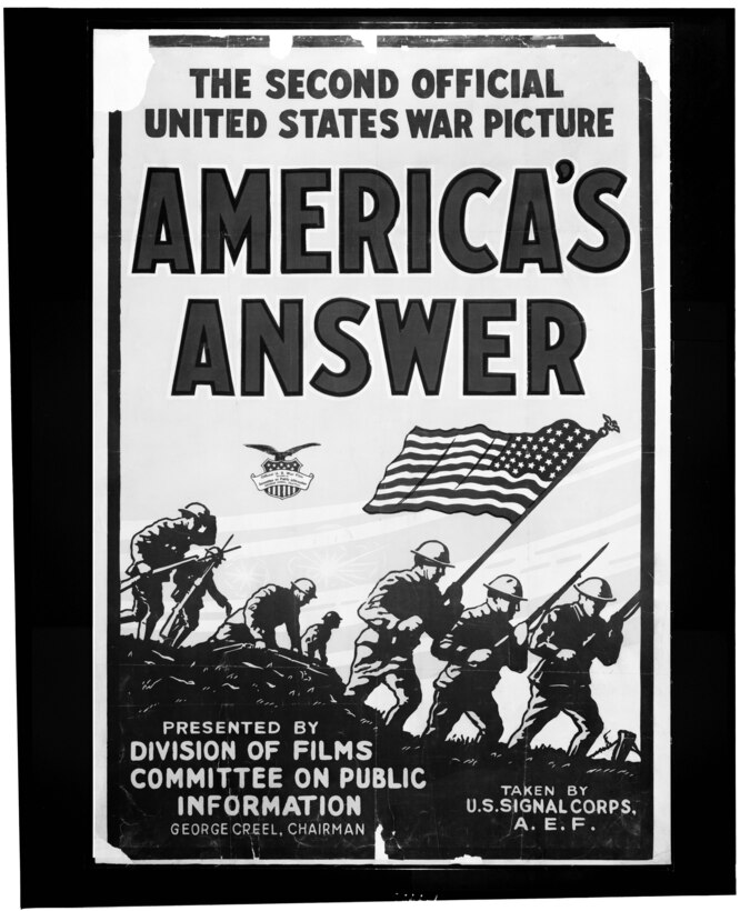 Poster for "America's Answer," a war film taken by the U.S. Signal Corps. Library of Congress image