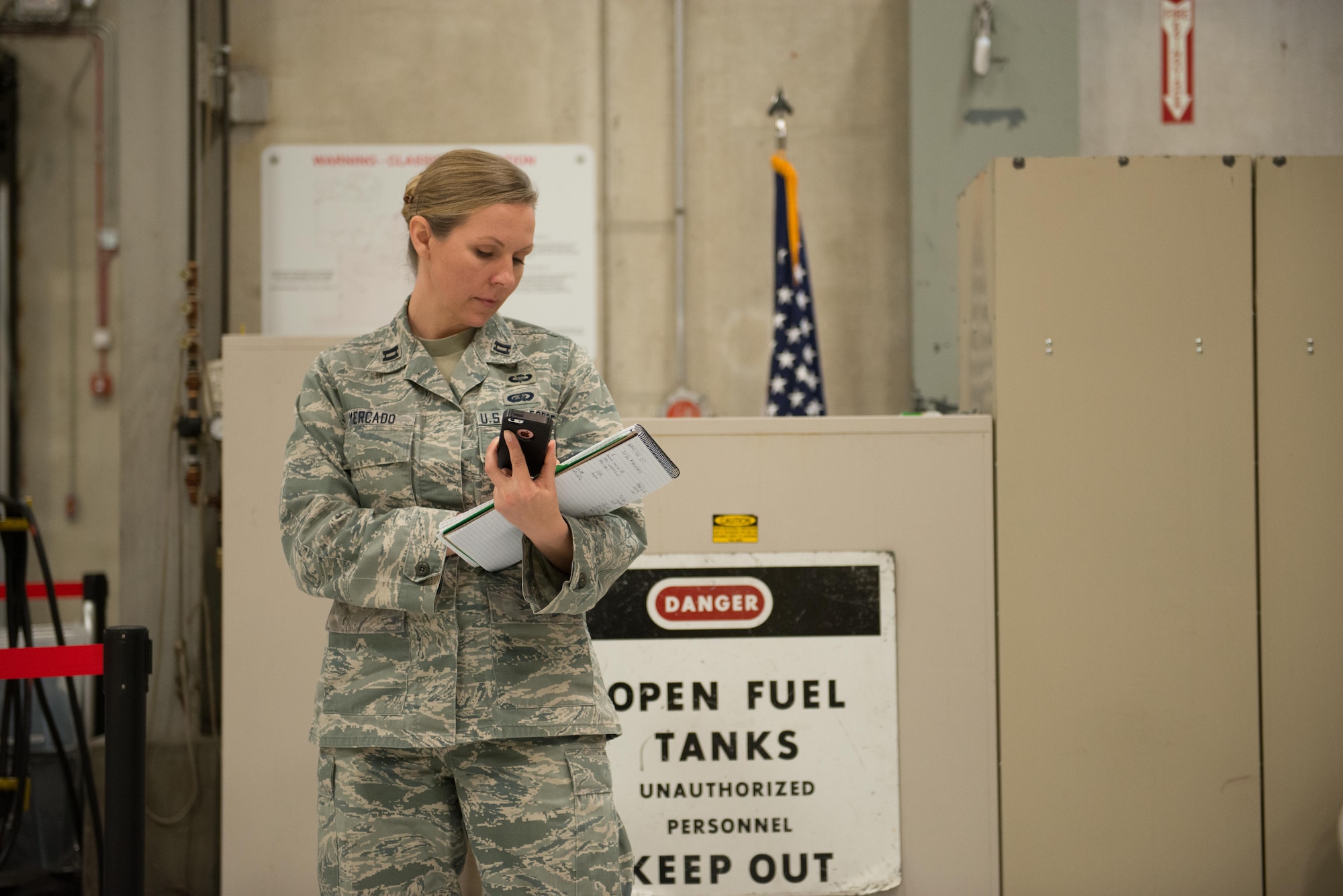 Captain Tara Mercado, 22nd Air Force CCO, collects data on mass physicals at the 934th Airlift Wing on April 2. 