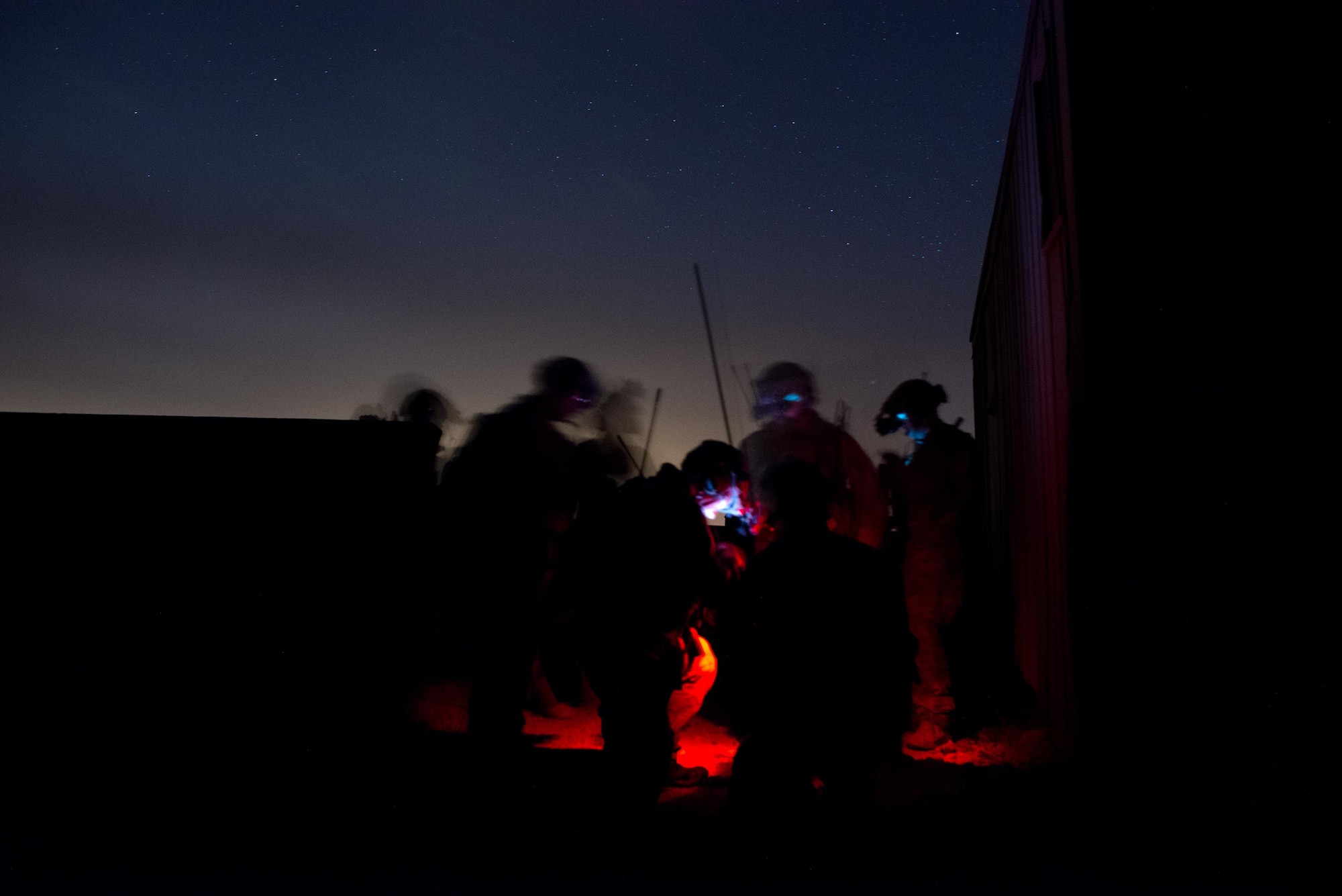 Special Tactics Airmen from the 123rd Special Tactics Squadron, Kentucky Air National Guard, maneuver through multiple training scenarios at Falcon Bombing Range, Fort Sill, Okla., March 23, 2017. The 137th Air Support Element from the 137th Special Operations Wing, Oklahoma City, coordinated a joint training event with the 123rd Special Tactics Squadron, Kentucky Air National Guard, Air Force Reserve F-16 Fighting Falcons from the 301st Fighter Wing and T-38 Talons from the 88th Fighter Training Squadron, Sheppard Air Force Base, March 20-23, 2017. (U.S. Air National Guard photo by Senior Master Sgt. Andrew M. LaMoreaux/Released)