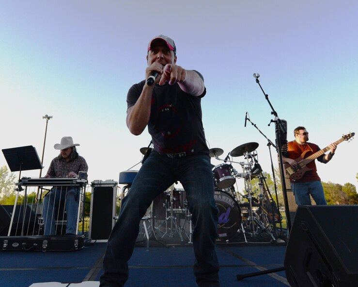 Ryan Daniel, lead singer of the Ryan Daniel Band, performs for Team BLAZE March 31, 2017, at Columbus Air Force Base, Mississippi. Daniel spent nearly 10 years as a Munitions System Specialist for the Air Force. 