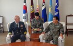 (April 4, 2017) Adm. Scott Swift, commander, U.S. Pacific Fleet speaks to Republic of Korea (ROK) Vice Adm. Lee, Beom-Rim, vice chairman of the ROK Joint Chiefs of Staff during a routine visit to the peninsula. This is Swift's third visit to the peninsula since assuming command of Pacific Fleet. During this visit, Swift will meet with military and civilian leaders to reaffirm his commitment to the ROK and U.S. alliance. 