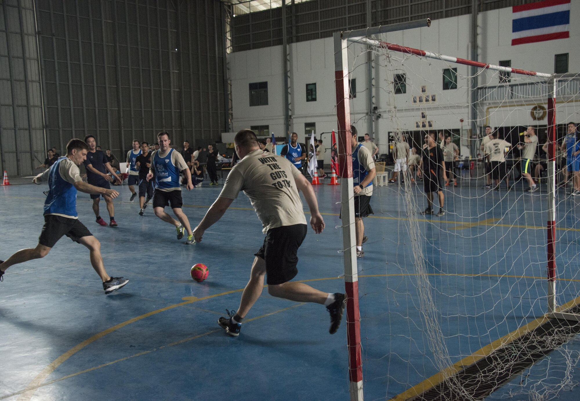 U.S. Air Force members from the 353rd Special Operations Group play soccer with members of the Royal Thai Air Force 601st Squadron during a sports day event, March 8, 2017 at Don Mueang Air Base, Thailand. Throughout Teak Torch 2017, the 353rd SOG and 601st SQDN demonstrated the strength of a partnership that has evolved over the years. (U.S. Air Force photo by Capt. Jessica Tait)