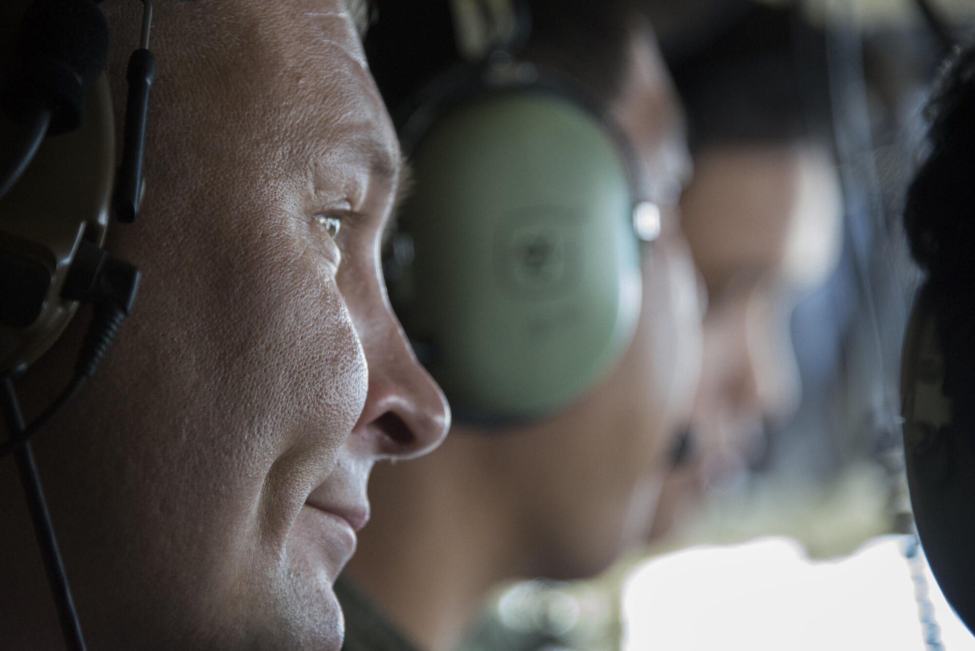 U.S. Air Force Senior Master Sgt. Walter Booker, Teak Torch 2017 first shirt observes aircrew assigned to the Royal Thai Air Force 601st Squadron during an observation flight on a RTAF C-130, March 13, 2017 at Don Mueang Air Base, Thailand. Throughout Teak Torch 2017, the 353rd SOG and 601st SQDN demonstrated the strength of a partnership that has evolved over the years. (U.S. Air Force photo by Capt. Jessica Tait)