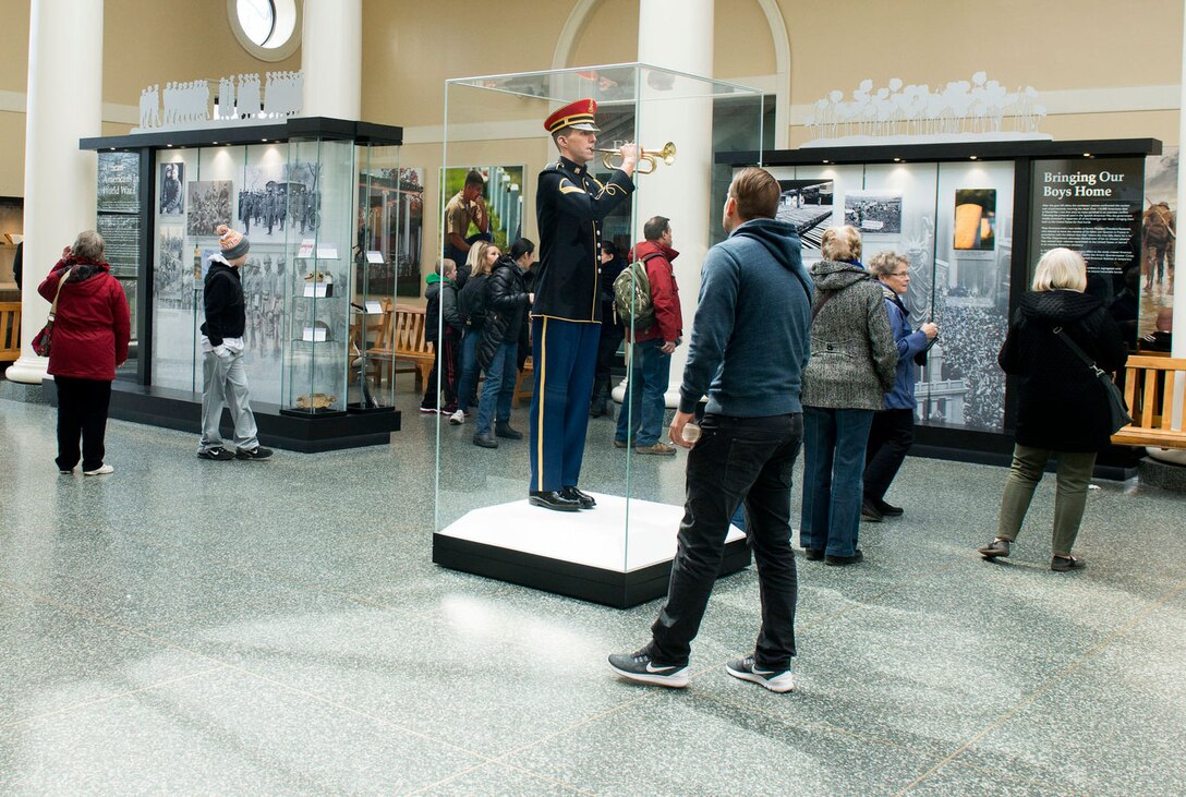 In a joint effort with the American Battle Monuments Commission, Arlington National Cemetery officials opened an exhibit in the cemetery’s Welcome Center on March 31, 2017, to commemorate the 100th anniversary of World War I. The exhibit will remain open until November 2018. Army photo by Rachel Larue