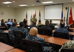 Army Brig. Gen. John Laskodi, DLA Distribution commanding general, interacts with the DLA Distribution San Joaquin, California, second shift employees during a town hall.  