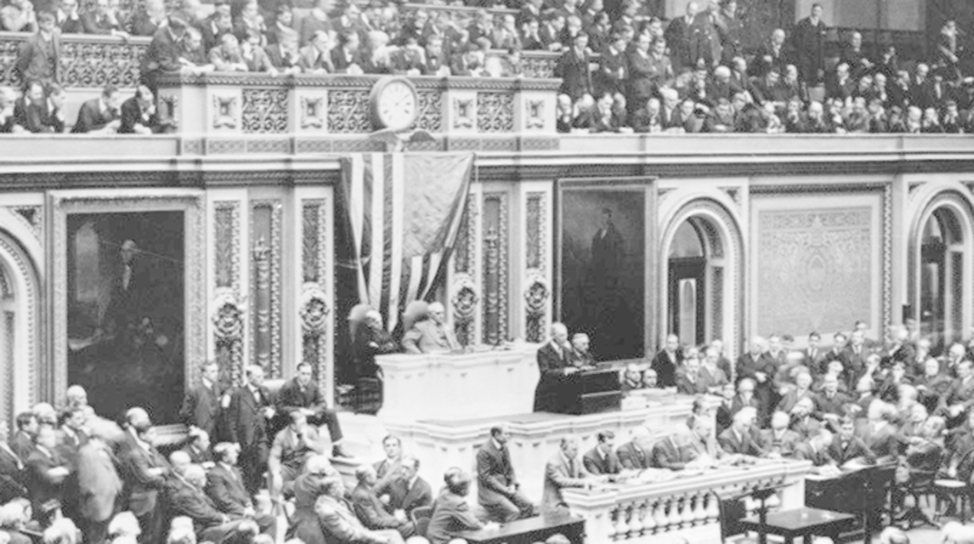 President Woodrow Wilson requests a declaration of war from Congress April 2, 1917. (Robins Air Force Base History Office supplied photo)