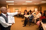 Pedro Saldana, Chief of Army Housing for Area I in South Korea, fields questions following his presentation at the inaugural Residential Communities Initiative training course March 22 at the College of Installation Management at Joint Base San Antonio-Fort Sam Houston.