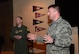 Col. Gentry Boswell, 28th Bomb Wing commander, and Chief Master Sgt. Adam Vizi, 28th Bomb Wing command chief, speak on the importance of the Air Force Assistance Fund inside the Dakota’s Cub at Ellsworth Air Force Base, S.D., March 31, 2017. If interested in donating contact a unit AFAF representative. For more information on the different charities, call (800) 258-1413 for Air Force Enlisted Village, (800) 554-5510 for the General and Mrs. Curtis E. LeMay Foundation, (800) 655-3083 for Air Force Villages Indigent Widows' Fund, and (703) 972-2650 for Air Force Aid Society. (U.S. Air Force photo by Airman 1st Class Donald C. Knechtel)