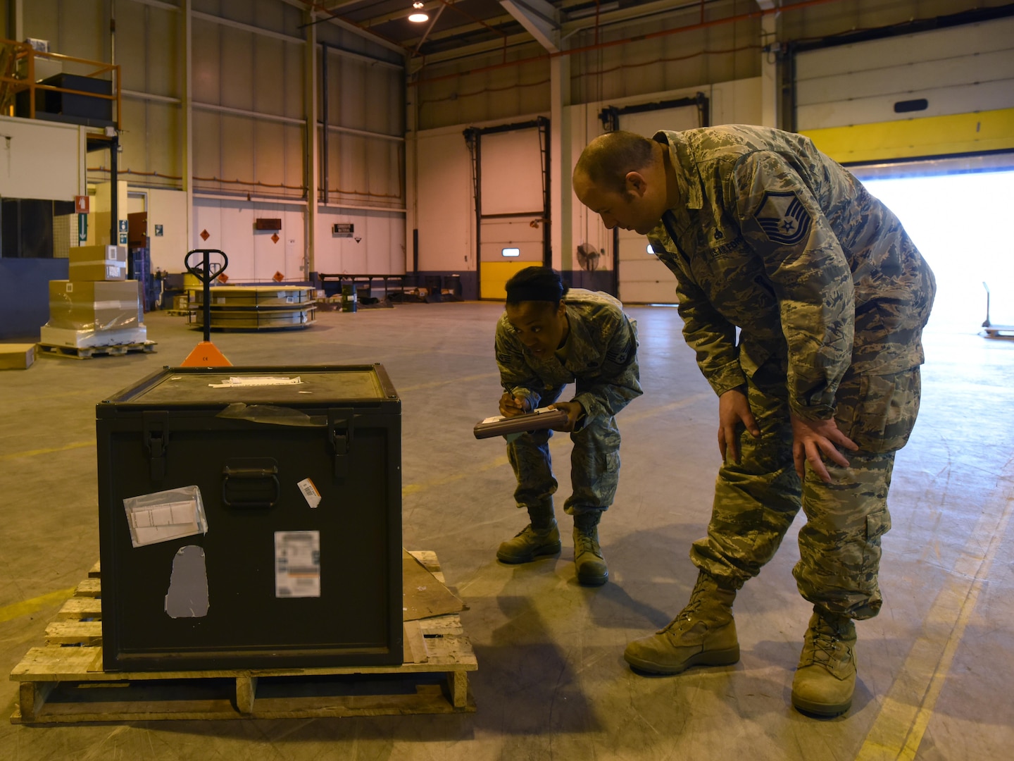 An Airman assigned to the 48th Logistics Readiness Squadron performs an annual organization visit at Royal Air Force Lakenheath, England, Mar. 29, 2017. The system gives the Equipment Accountability Element and unit commander’s access in real time to equipment documentation. (U.S. Air Force photo/Airman 1st Class Eli Chevalier)