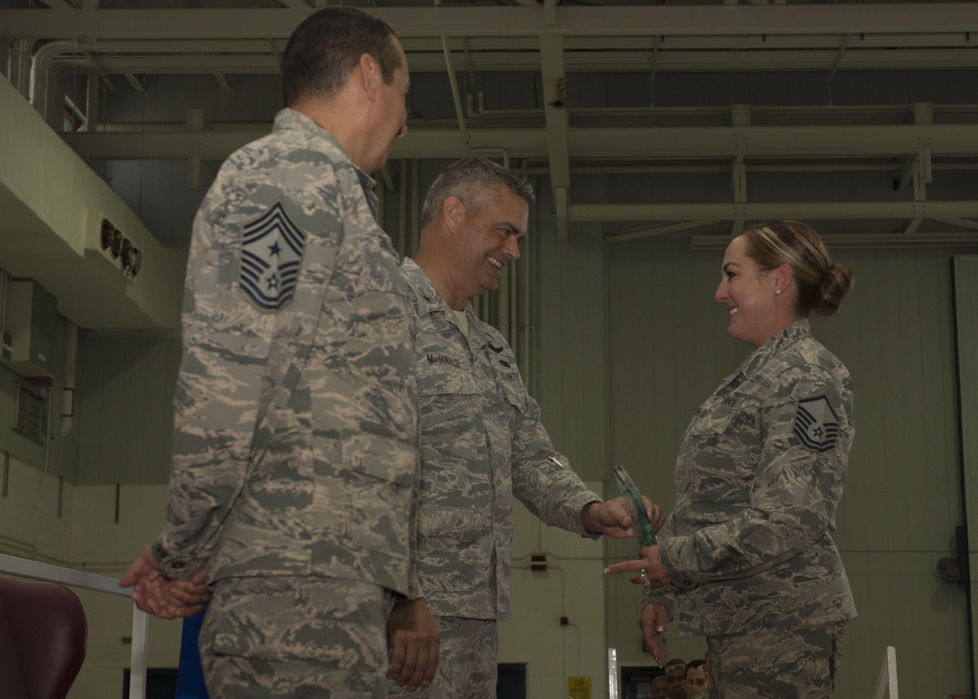 The 162nd Wing of the Arizona Air National Guard recognized its annual award winners from 2016 in a ceremony at the Tucson International Airport April 2. The ceremony recognized outstanding individuals and teams that contributed to the state and nation. (U.S.Air National Guard photo by Staff Sgt. Gregory Ferreira)
