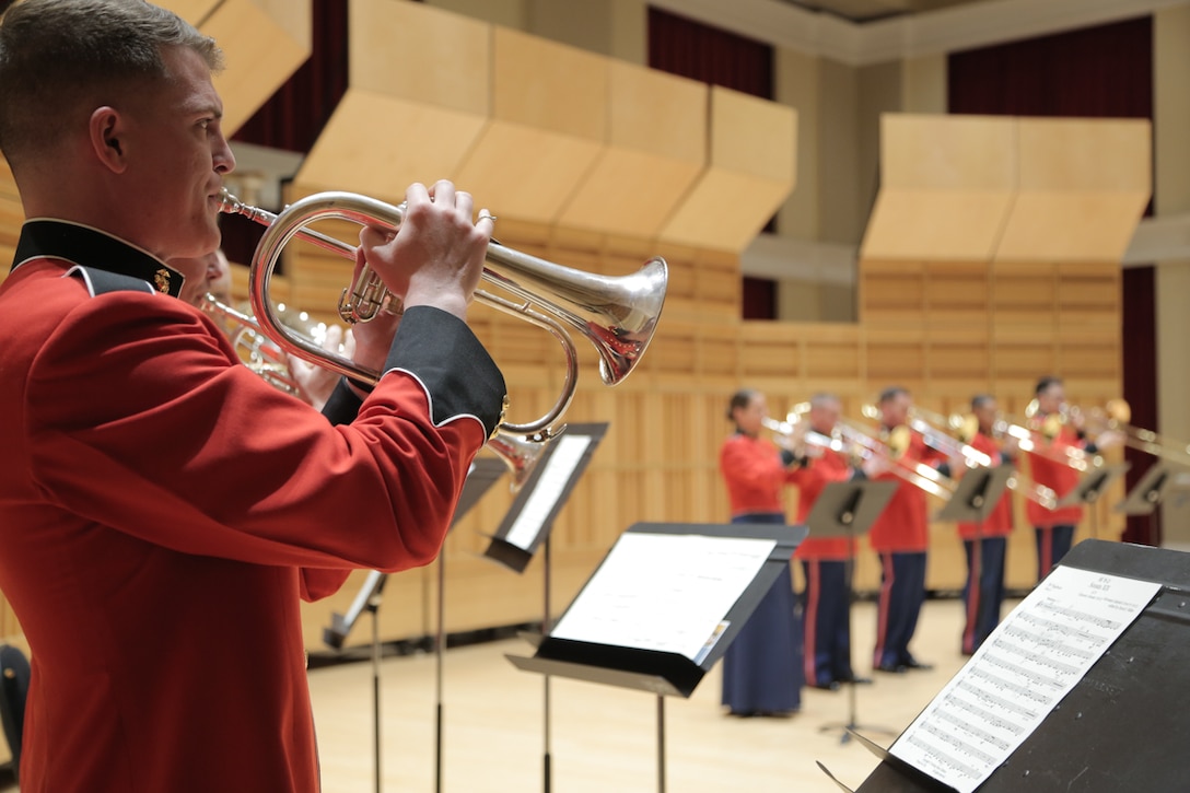 On April 2, 2017, members of the Marine Band and Marine Chamber Orchestra performed a chamber series concert in John Philip Sousa Band Hall at the Marine Barracks Annex. Pictured: March 31 rehearsal. (U.S. Marine Corps photo by Gunnery Sgt. Rachel Ghadiali/released) 
