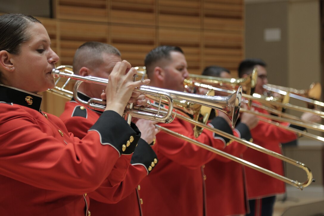 On April 2, 2017, members of the Marine Band and Marine Chamber Orchestra performed a chamber series concert in John Philip Sousa Band Hall at the Marine Barracks Annex. Pictured: March 31 rehearsal. (U.S. Marine Corps photo by Gunnery Sgt. Rachel Ghadiali/released) 