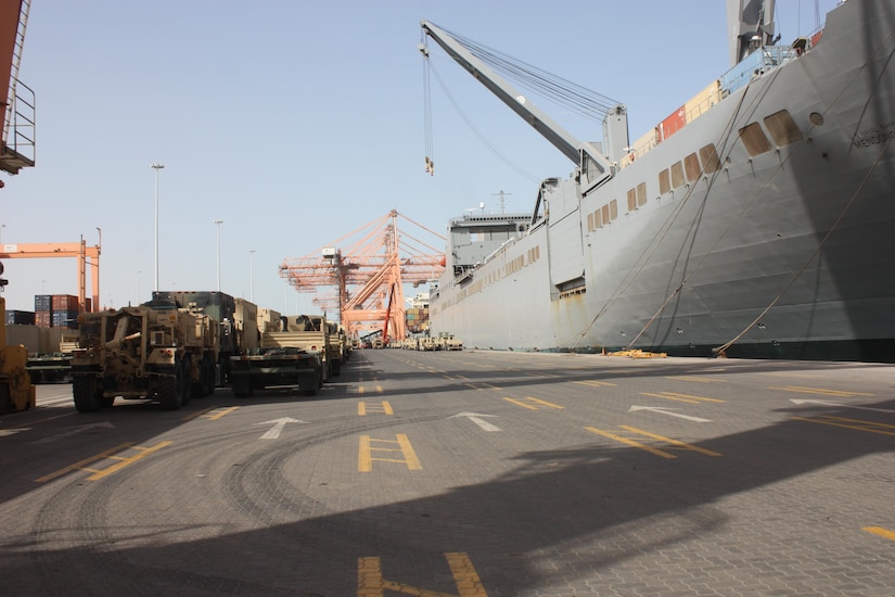 Equipment waiting to be uploaded to the USNS Mendonca
