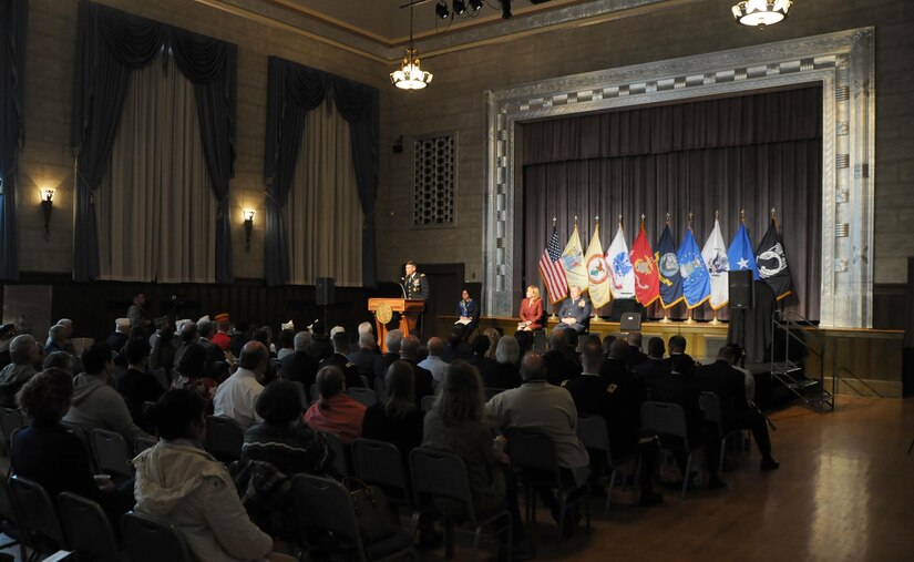 Col. Martin F. Klein, deputy commander of JBMDL and commander of Army Support Activity, Fort Dix, joins New Jersey Lieutenant Governor and Secretary of State Kim Guadagno and Air Force Brig. Gen. Michael L. Cunniff, adjutant general of New Jersey, to commemorate the 100th anniversaries of the creation of Camp Dix and America’s entry into World War I during a centennial commemoration April 6 at the Trenton War Memorial in New Jersey. The event was hosted by the New Jersey Historical Commission to honor the contributions of the nearly 140,000 New Jerseyans who served during the First World War, many of whom attended basic combat training at the newly formed Camp Dix.