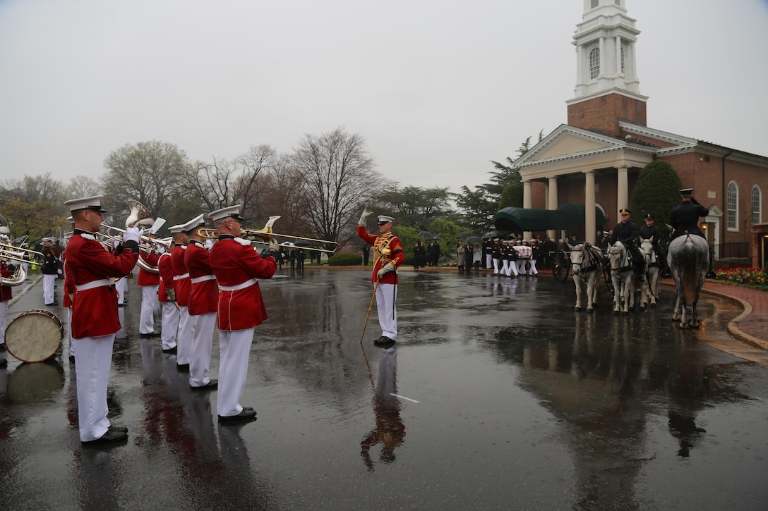 On April 6, 2017, the U.S. Marine Band participated in the funeral for Col. John Glenn, legendary astronaut and former U.S. Senator, at Arlington National Cemetery. (U.S. Marine Corps photo by Master Sgt. Amanda Simmons/released)