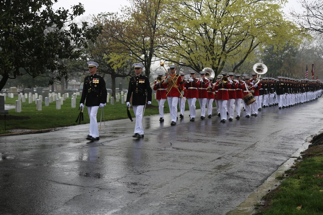 On April 6, 2017, the U.S. Marine Band participated in the funeral for Col. John Glenn, legendary astronaut and former U.S. Senator, at Arlington National Cemetery. (U.S. Marine Corps photo by Master Sgt. Amanda Simmons/released)
