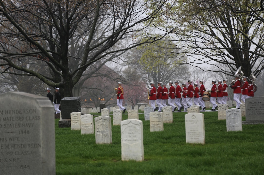On April 6, 2017, the U.S. Marine Band participated in the funeral for Col. John Glenn, legendary astronaut and former U.S. Senator, at Arlington National Cemetery. (U.S. Marine Corps photo by Master Sgt. Amanda Simmons/released)