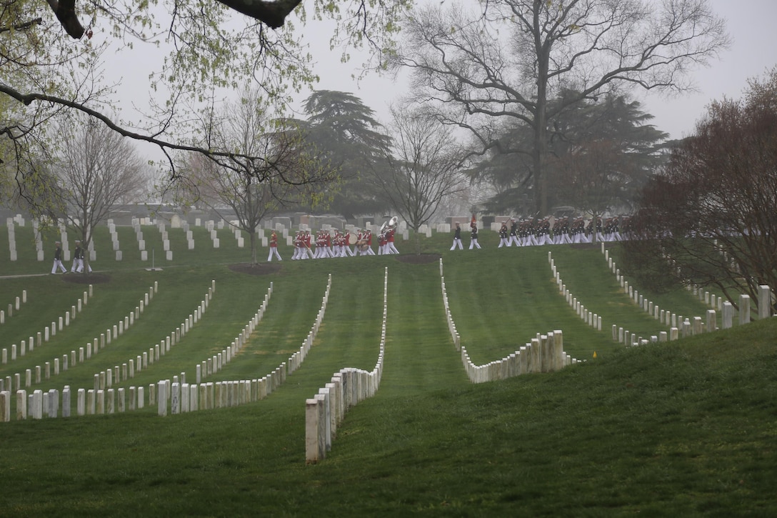 On April 6, 2017, the U.S. Marine Band participated in the funeral for Col. John Glenn, legendary astronaut and former U.S. Senator, at Arlington National Cemetery. (U.S. Marine Corps photo by Master Sgt. Amanda Simmons/released)