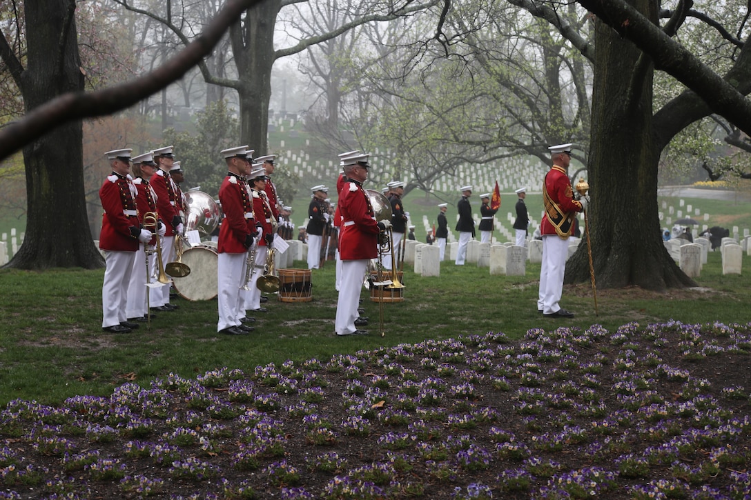 On April 6, 2017, the U.S. Marine Band participated in the funeral for Col. John Glenn, legendary astronaut and former U.S. Senator, at Arlington National Cemetery. (U.S. Marine Corps photo by Master Sgt. Amanda Simmons/released)