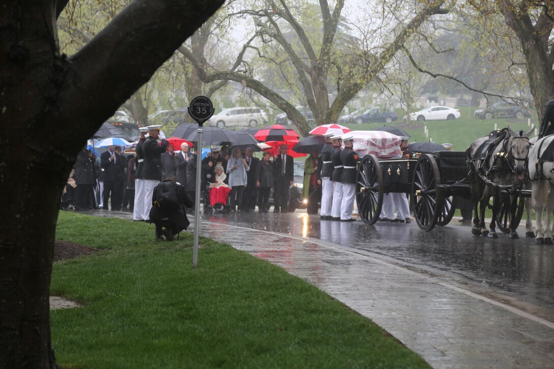 On April 6, 2017, the U.S. Marine Band participated in the funeral for Col. John Glenn, legendary astronaut and former U.S. Senator, at Arlington National Cemetery. (U.S. Marine Corps photo by Master Sgt. Amanda Simmons/released)