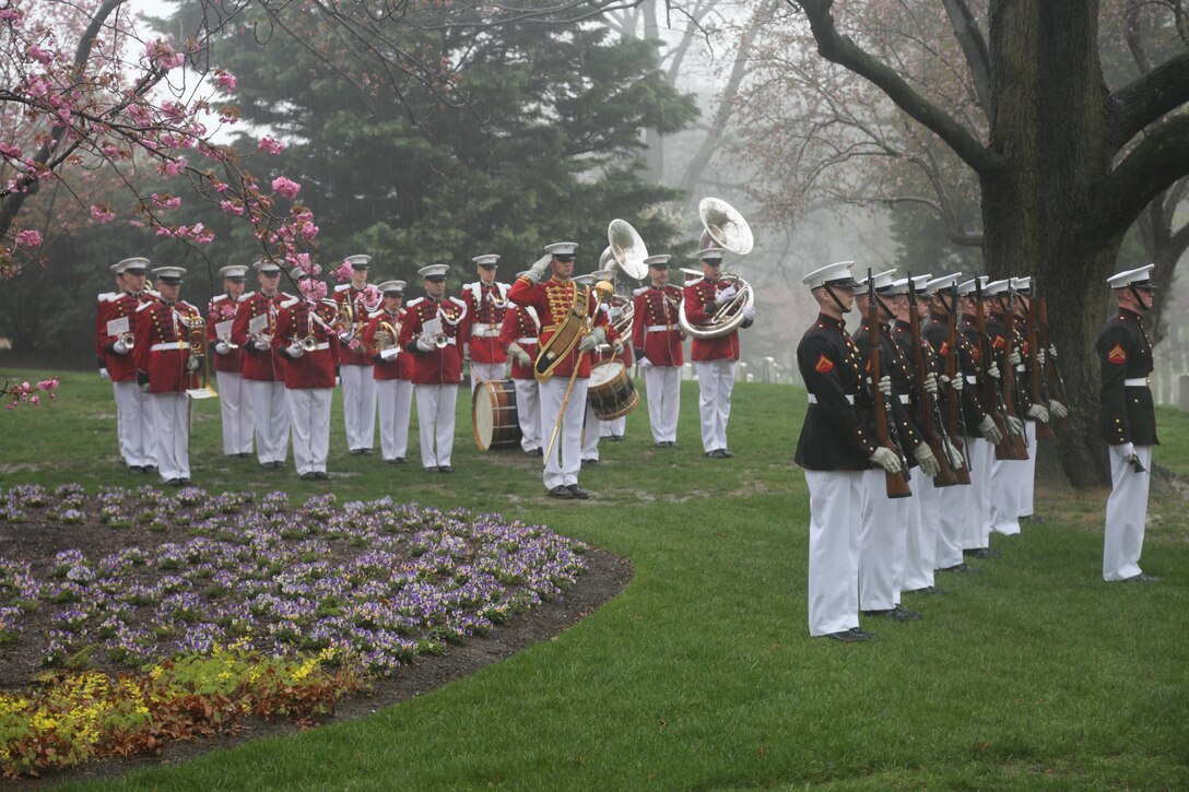 On April 6, 2017, the U.S. Marine Band participated in the funeral for Col. John Glenn, legendary astronaut and former U.S. Senator, at Arlington National Cemetery. (U.S. Marine Corps photo by Master Sgt. Amanda Simmons/released)