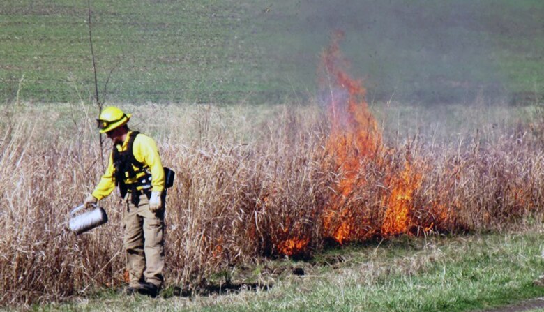 Fifteen Pennsylvania Game Commission Wildland Firefighters from Crawford, Venango and Mercer counties conducted a prescribed and controlled burn on U.S. Army Corps of Engineer land leased to them at Shenango Lake March 29. 