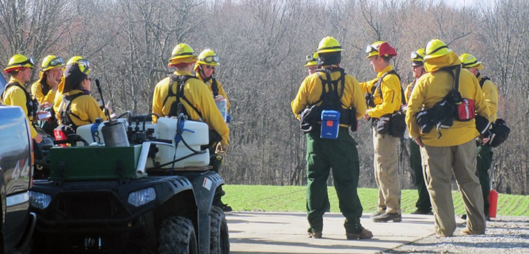 Fifteen Pennsylvania Game Commission Wildland Firefighters from Crawford, Venango and Mercer counties conducted a prescribed and controlled burn on U.S. Army Corps of Engineer land leased to them at Shenango Lake March 29. 