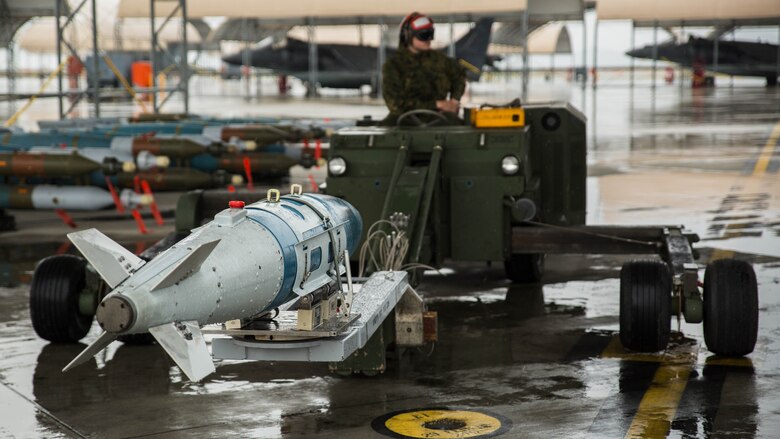 Ordnance sits on a loader during hot-reload training at Marine Corps Air Station Iwakuni, Japan, April 6, 2017. This signified the first time the squadron loaded ordnance onto a running F-35B Lightning II aircraft at the air station in order to prepare for real-world scenarios. 