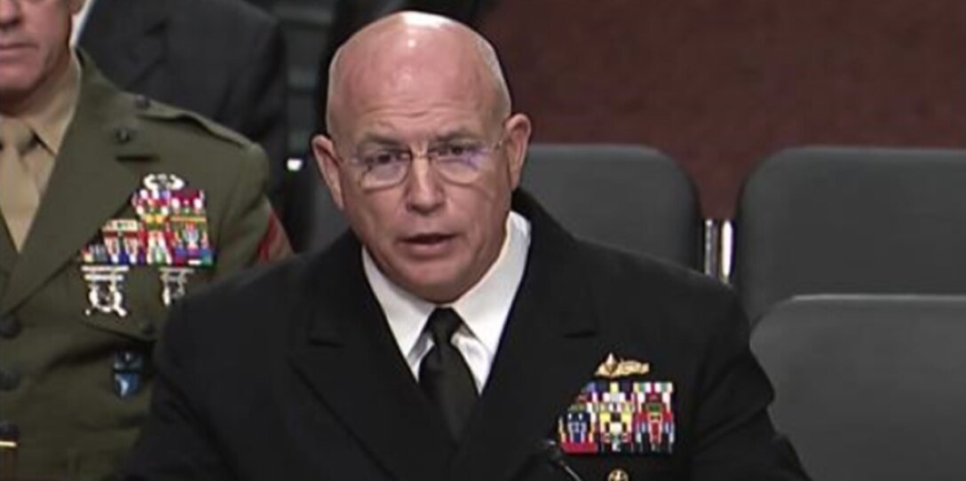 Screenshot of Adm. Kurt W. Tidd, commander, U.S. Southern Command, providing testimony to the Senate Armed Services Committee (DVIDS screenshot)