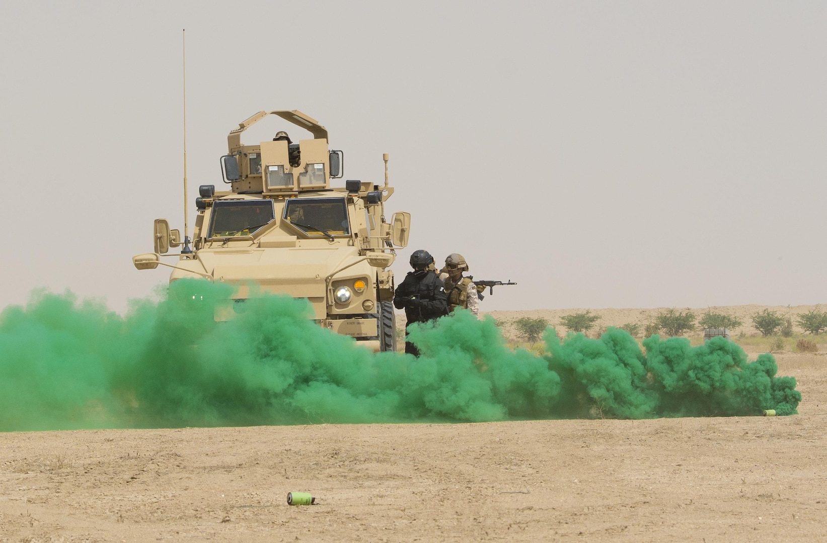 Kuwait- A large crowd of foreign and U.S. dignitaries view teams from their combined special forces- Qatar, Kuwait, Saudi Arabia and the United States, during an explosive training mission  proving the successful interoperability of both land and air assets as well as highlighting the vast skills of the varied partner nations part of Operation Eagle Resolve, April 2. 
(Photo by Army Sgt. 1st Class Suzanne Ringle/Released)