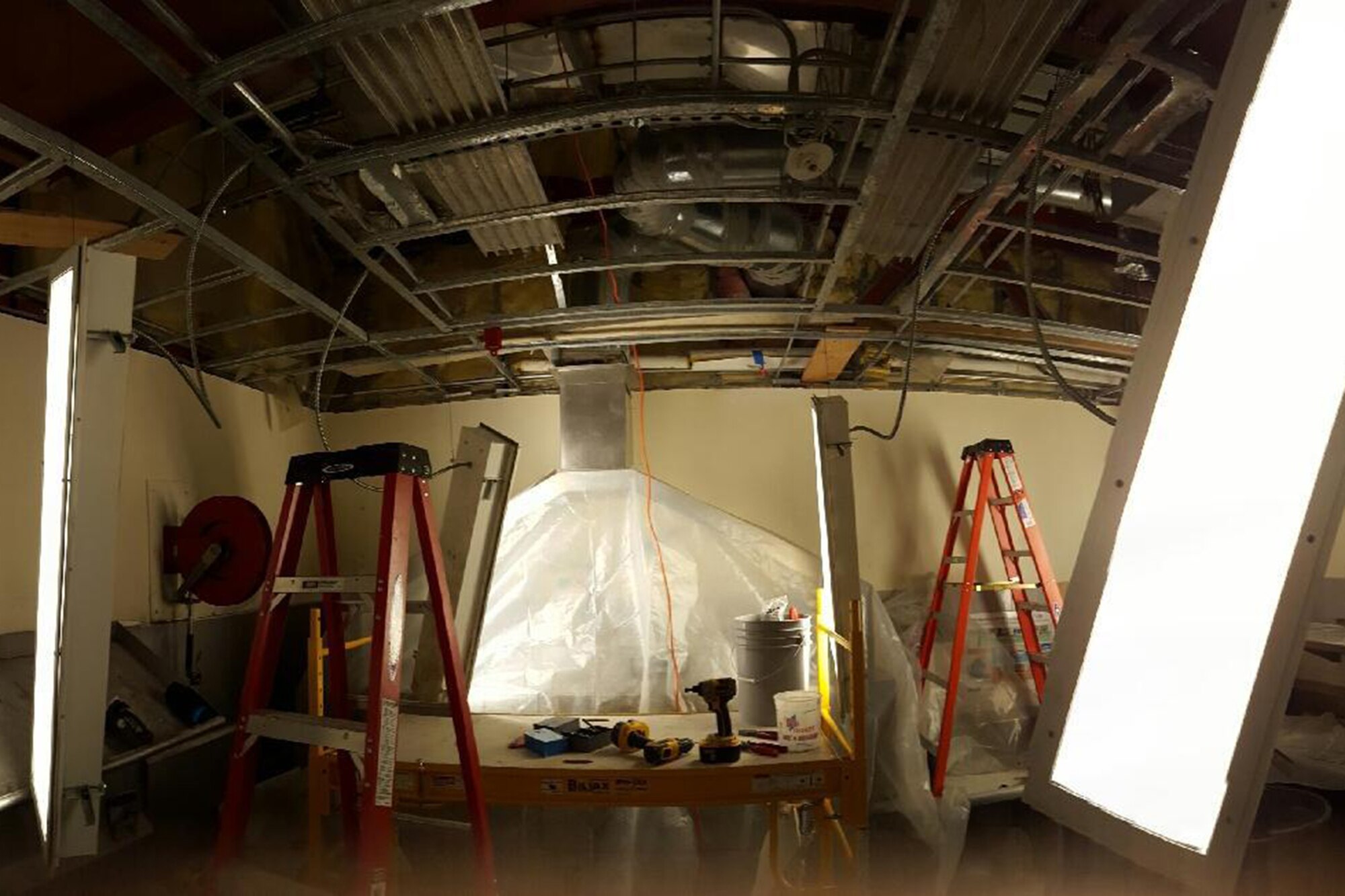 The Ross Mission Essential Feeding Facility underwent a renovation project led by the 92nd Civil Engineer Squadron, saving the Air Force $83,000 in paper goods and construction materials. The month-long project focused on the kitchen area; replacing, repairing and refabricating duct work, seasonal waterlines, water damage and various cosmetic elements. (Courtesy photo)