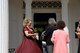 Kristie Hover, spouse of the 14th Flying Training Wing Command Chief, takes tickets from guests touring the Old Waverly Mansion antebellum home April 5, 2017, in West Point, Mississippi. Hover, donning period late 1800's dress,
joins 65 Columbus Air Force Base spouses and family members volunteering for docent duties at local antebellum homes during the 2017 Columbus Spring Pilgrimage. The Pilgrimage began on March 31, and will run through April 8.
