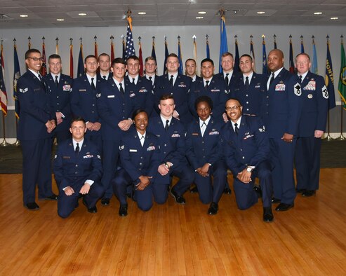 The graduates of Airman Leadership School Class 17-3 pose for a photo at their graduation March 30, 2017, on Columbus Air Force Base, Mississippi. ALS prepares senior airmen and staff sergeant selects to take on a supervisory role. 