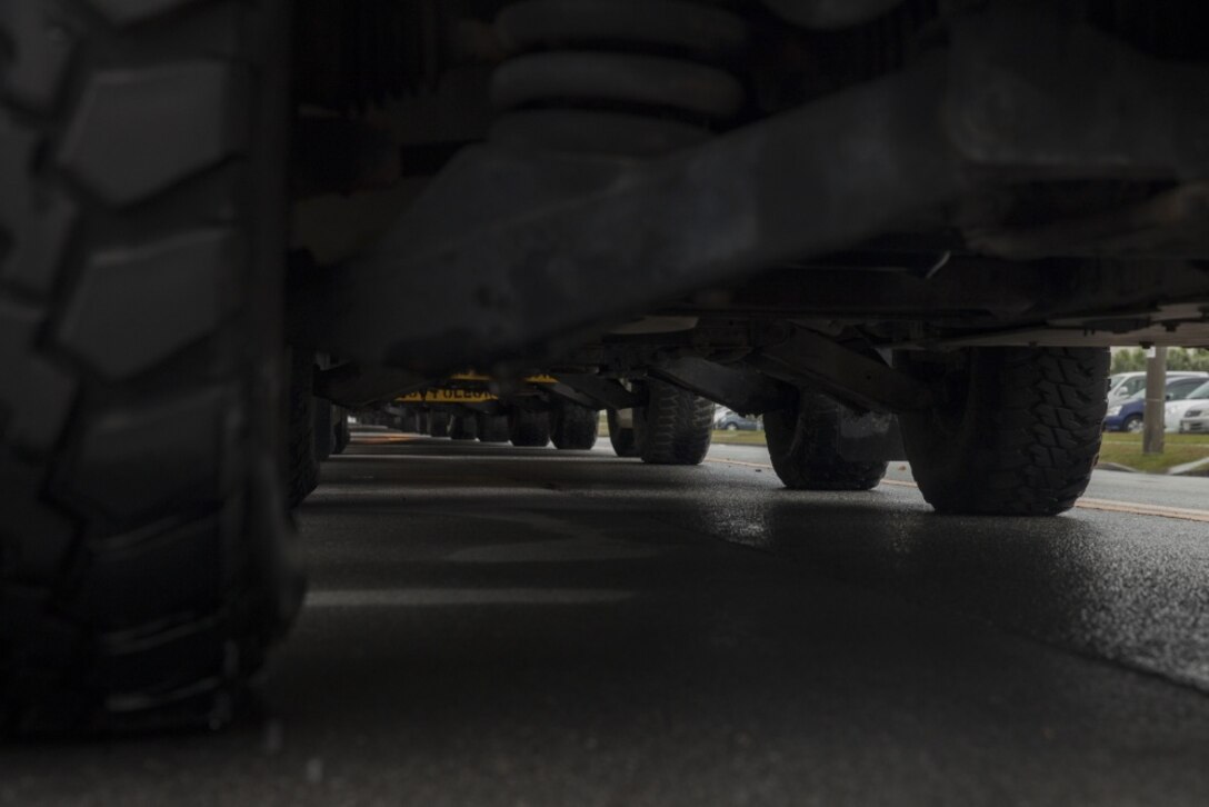Vehicles belonging to the 31st Marine Expeditionary Unit sit staged and ready for embarkation aboard the USS Bonhomme Richard (LHD-6), at Camp Hansen, Okinawa, Japan, Mar. 1, 2017. The Marines and Sailors of the 31st MEU are making final preparations before embarking as a part of the BHR Amphibious Ready Group. As the Marine Corps' only continuously forward-deployed unit, the 31st MEU air-ground-logistics team provides a flexible force, ready to perform a wide range of military operations, from limited combat to humanitarian assistance operations, throughout the Indo-Asia Pacific region. (U.S. Marine Corps photo by Lance Cpl. Amy Phan)
