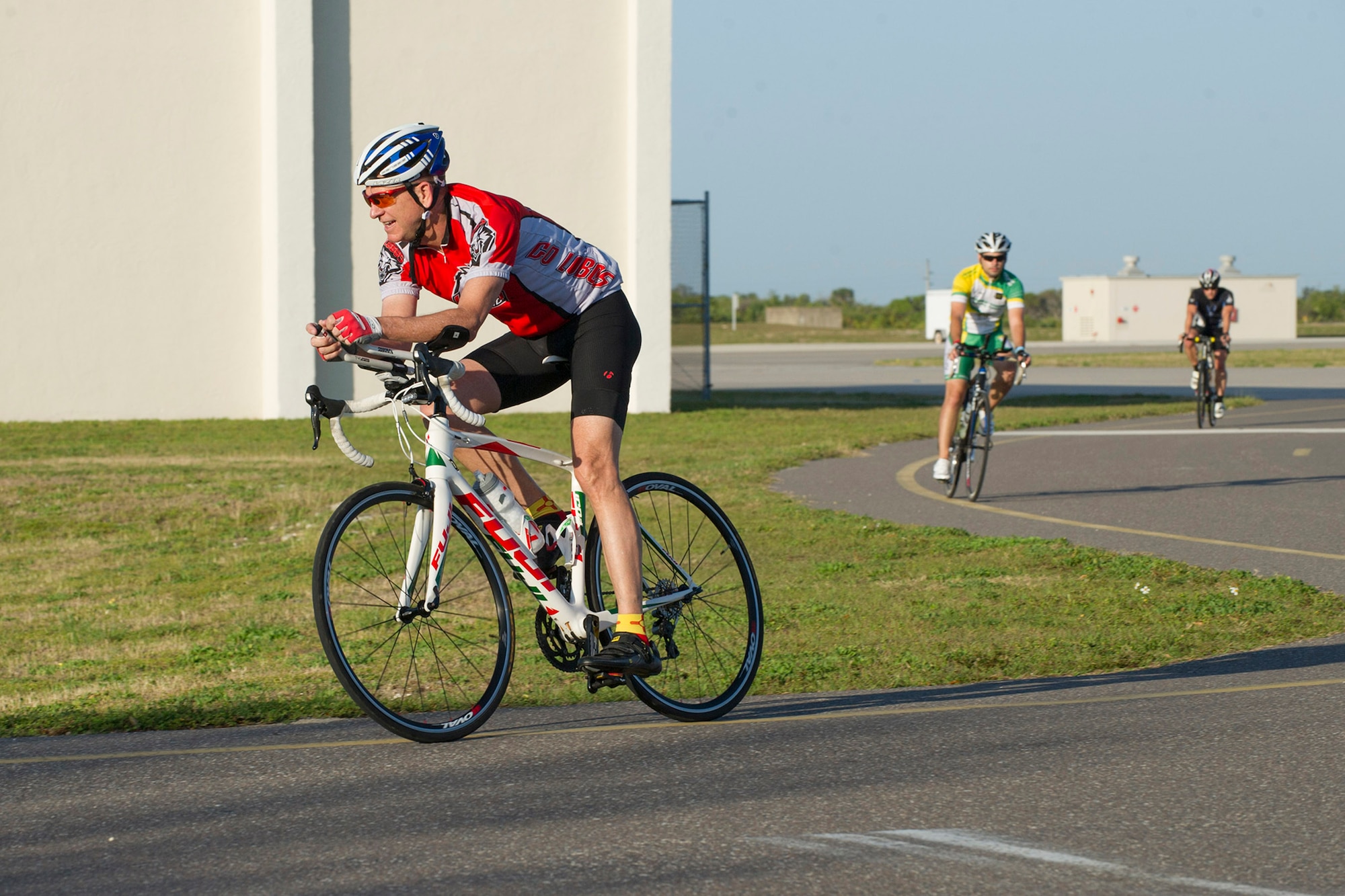 Brig. Gen. Wayne Monteith, 45th Space Wing commander, participates in a Cape Canaveral Air Force Station bike tour, emphasizing that fitness and a healthy lifestyle are essential to being a well-rounded Airman March 30, 2017. (U.S. Air Force photo/Phil Sunkel) 