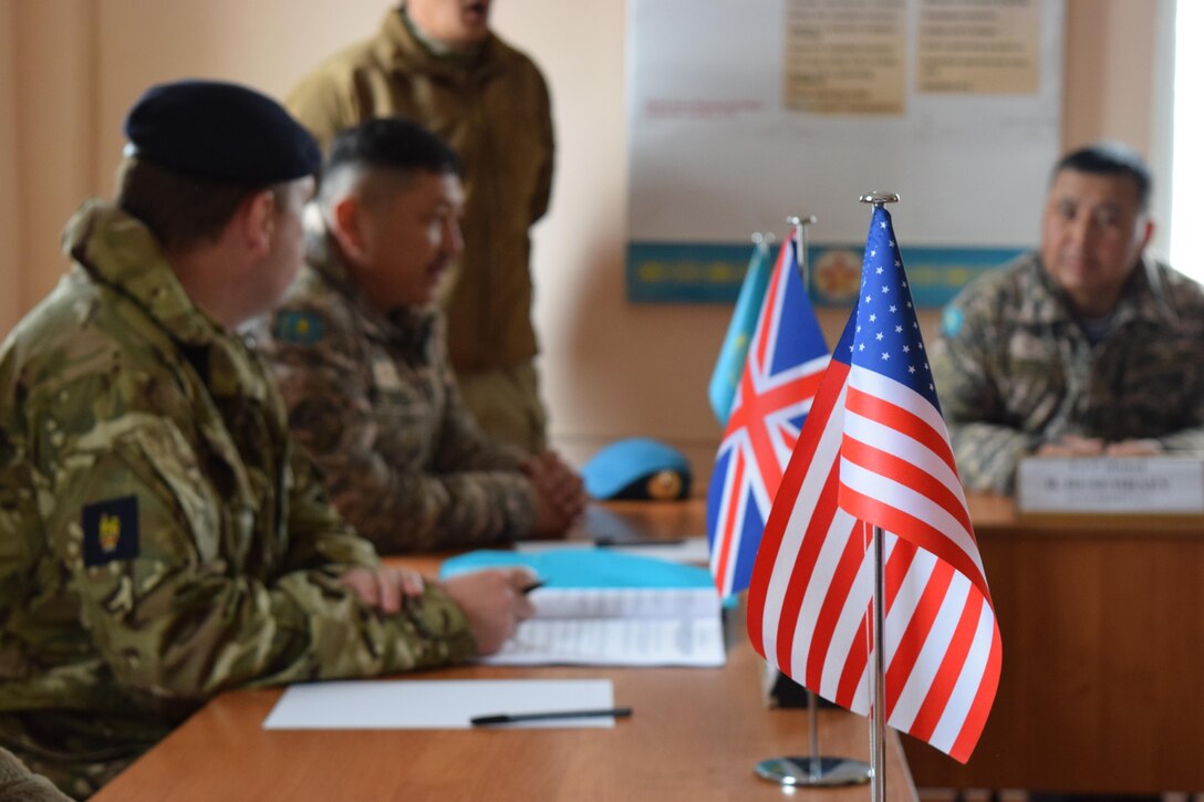 The Kazakhstan Peacekeeping Brigade hosted a progress update for Exercise Steppe Eagle and Kazakhstan's peacekeeping operations Apr. 6, 2017. Military and civilian officials from the U.S., U.K. and Kazakhstan attended the brief and viewed demonstrations of several military-to-military engagements of Steppe Eagle Koktem.