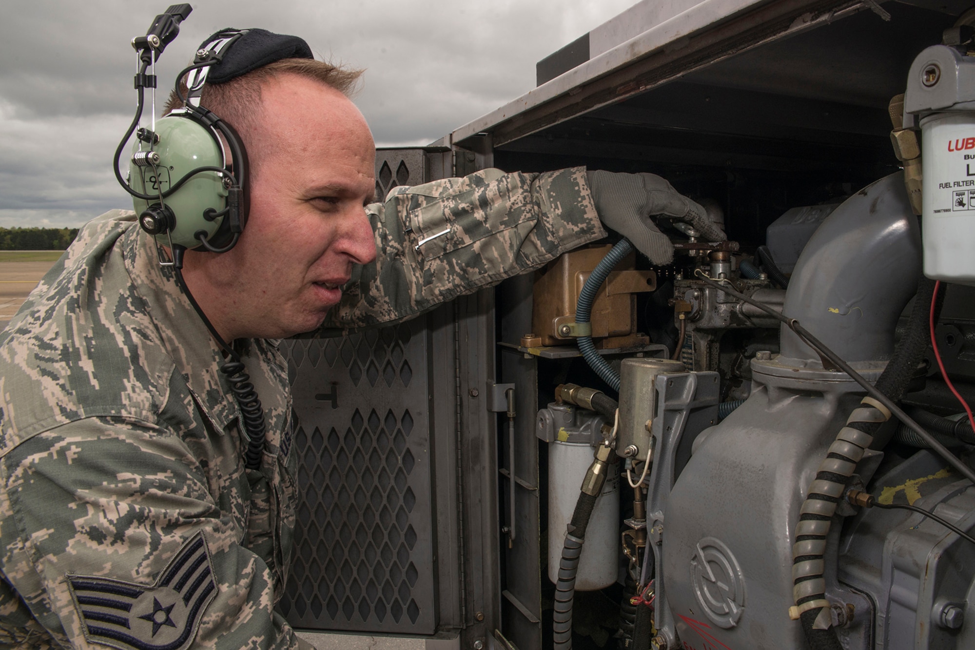 U.S. Air Force Reserve Staff Sgt. Jason C. Britten, an aerospace ground equipment (AGE) apprentice assigned to the 913th Maintenance Squadron, adjusts the throttle on a diesel generator April 5, 2017, at Little Rock Air Force Base, Ark. Britten was recently awarded the prestigious ACE Award March 20, 2017, while training at Sheppard AFB, Texas. Aerospace Ground Equipment specialists are responsible for maintaining and repairing the equipment that supplies electricity, hydraulic pressure and air pressure to Air Force planes. (U.S. Air Force photo by Master Sgt. Jeff Walston/Released)