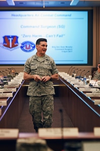 Photo of Brig. Gen. Sean Murphy, Command Surgeon for Air Combat Command, briefs military treatment facility leadership