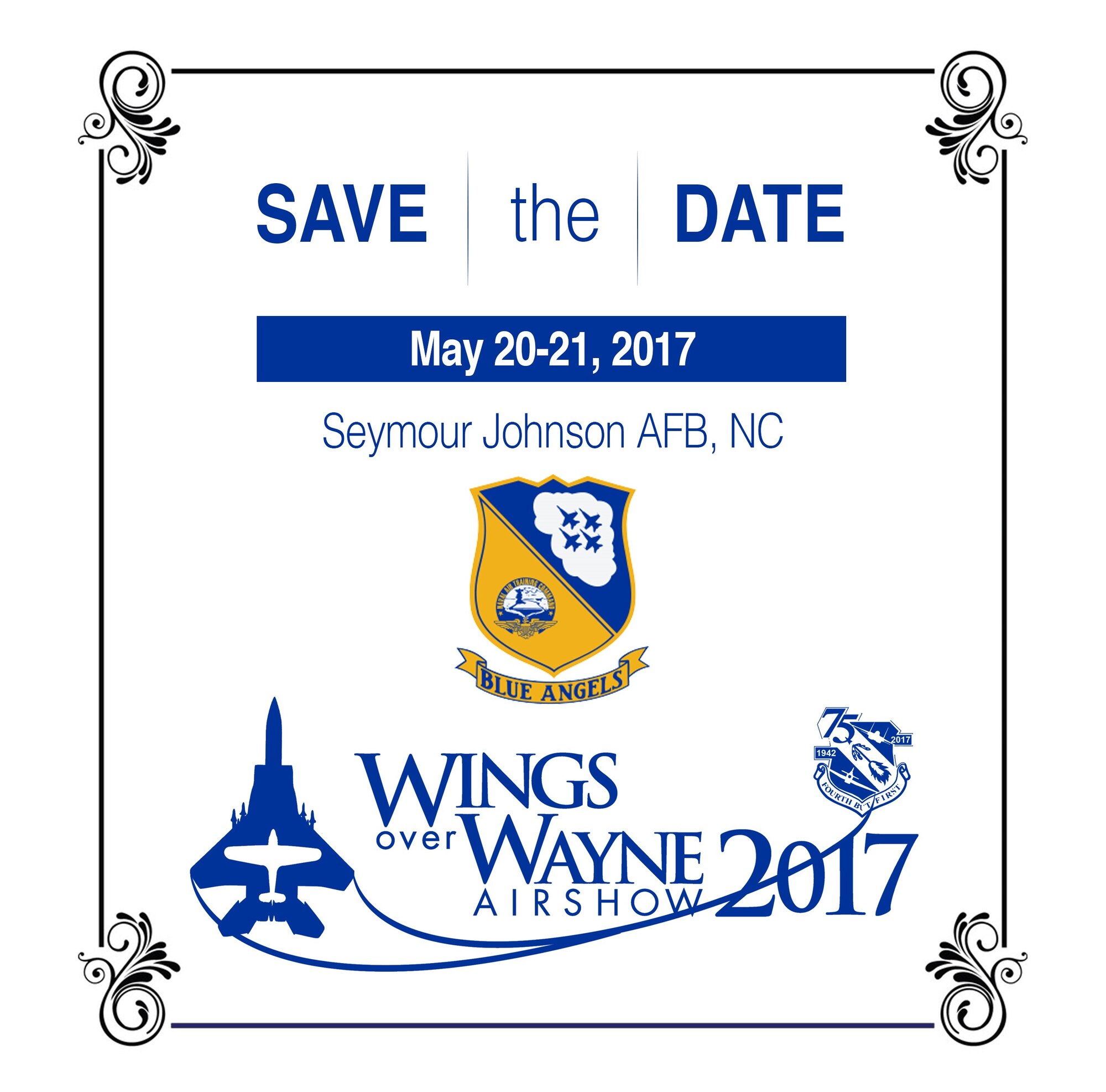 Seymour Johnson Air Force Base is scheduled to open its gates to the public for the 2017 Wings Over Wayne Air Show, May 20-21, 2017. Admission is free to the public.  There will be food, drink, and souvenir concessions available for purchase. (U.S. Air Force graphic by Master Sgt. Brittany Jones) 
