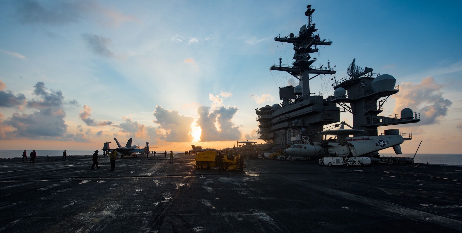 The aircraft carrier USS Carl Vinson (CVN 70) transits the South China Sea, April 8,2017. The Carl Vinson Carrier Strike Group is on a regularly scheduled Western Pacific deployment as part of the U.S. Pacific Fleet-led initiative to extend the command and control functions of U.S. 3rd Fleet. U.S Navy aircraft carrier strike groups have patrolled the Indo-Asia-Pacific regularly and routinely for more than 70 years. 